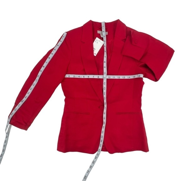 NWT H&M Red Single Button Notched Lapels Welt Front Pocket Blazer Size 2 Women's - Picture 8 of 10